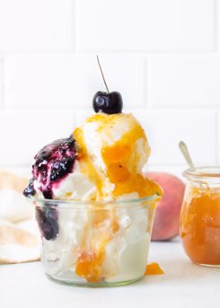 Peach & Wild Blueberry Ice Cream Sundae