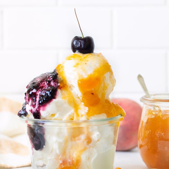 Peach & Wild Blueberry Ice Cream Sundae